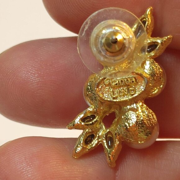 5/$100 Tanya Lind Stud Earrings Faux Pearl Rhinestones 1" Bridal wedding - Picture 4 of 6